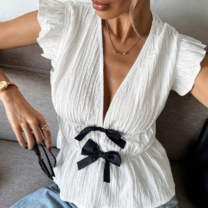 Bow Detail Ruffle Blouse