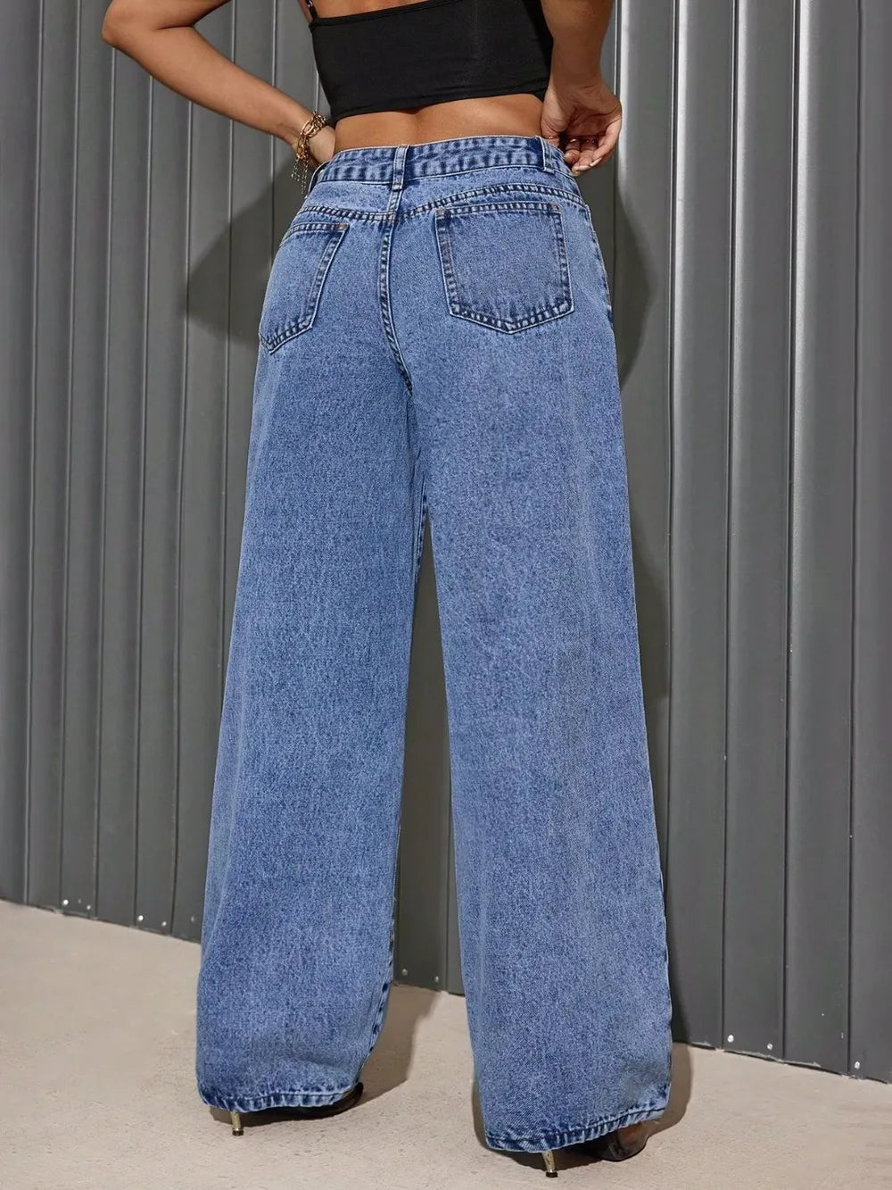 Distressed Wide-Leg Jeans
