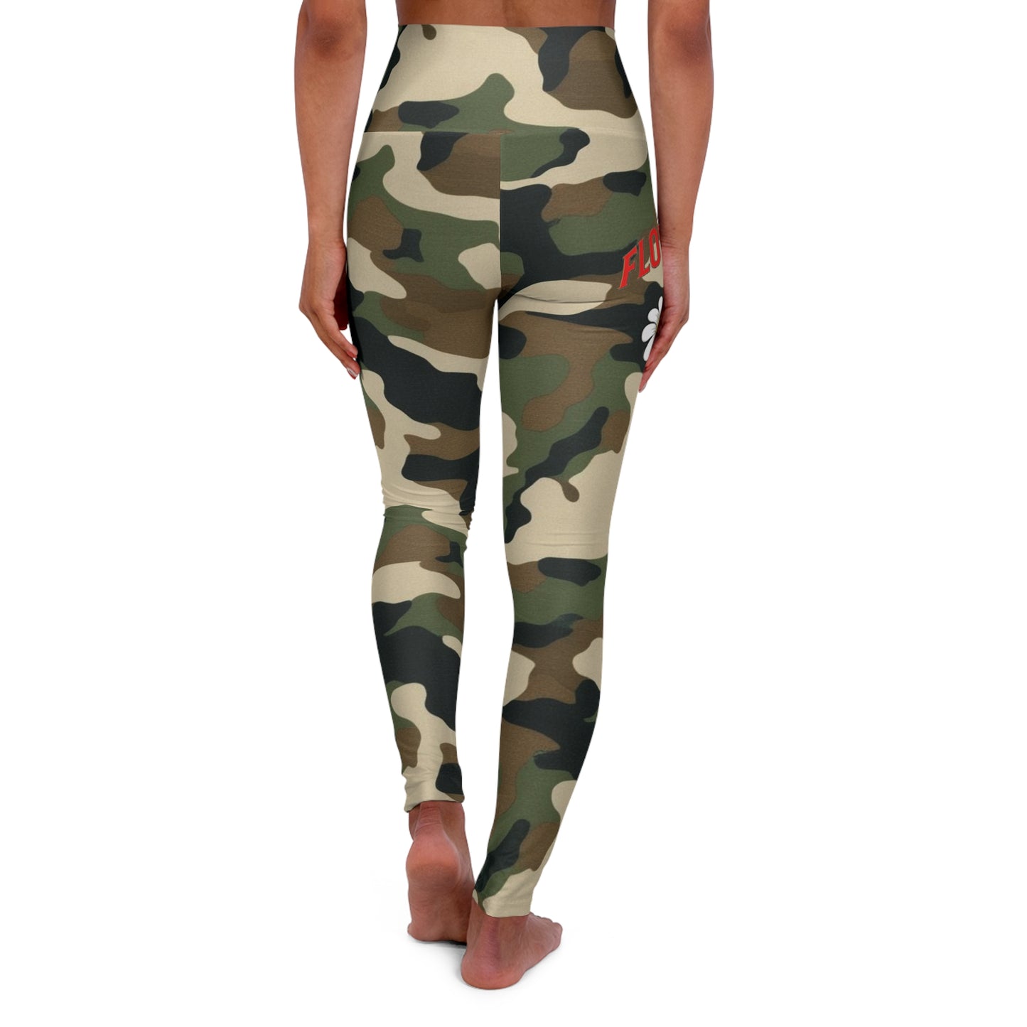 High Waisted Yoga Leggings With Flowerz logo.