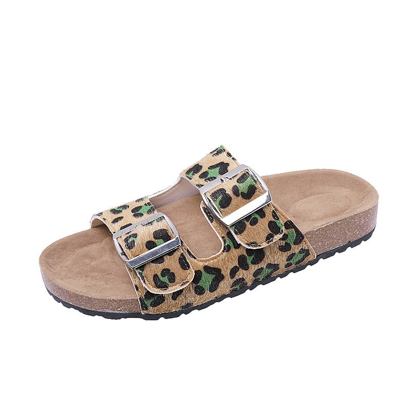 Women’s Leopard-Print Buckle Slippers