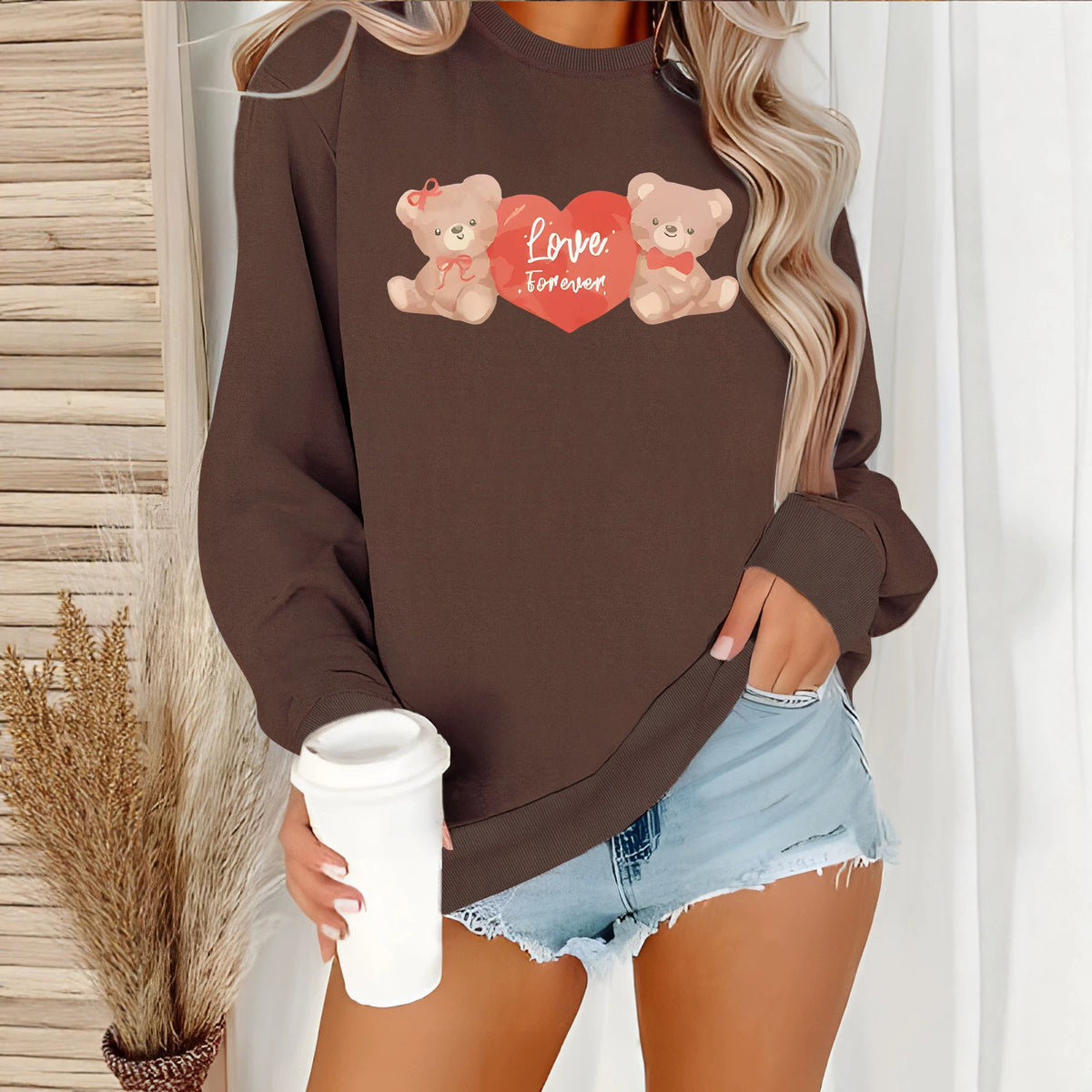 Printed Lantern-Sleeve Sweatshirt