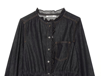 Ruffle-Waist Denim Shirt