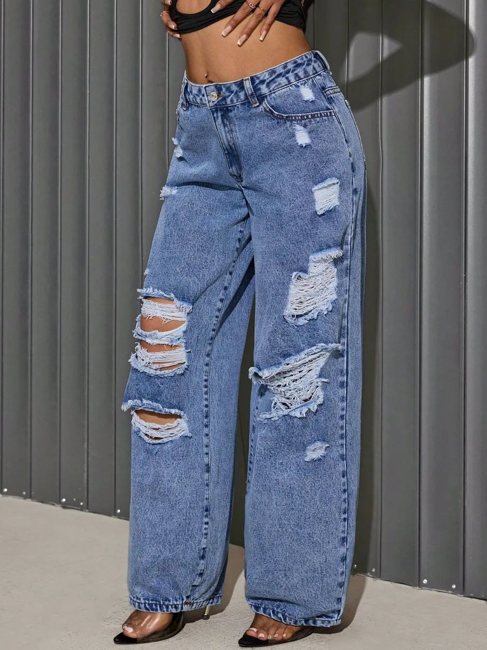 Distressed Wide-Leg Jeans