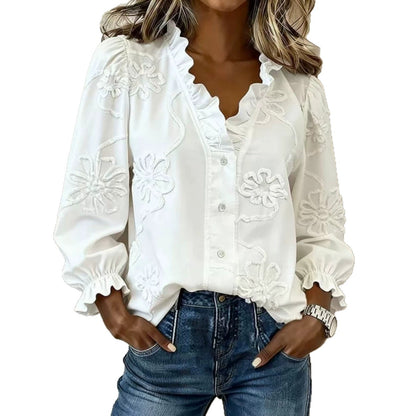 White Embroidered V-Neck Shirt