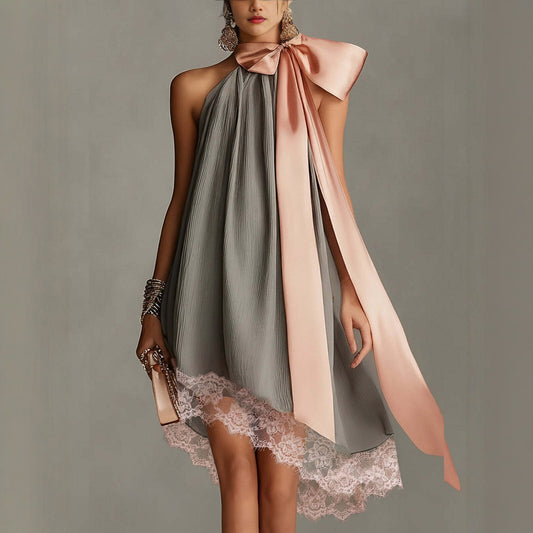 Halter Neck Tie-Dye Bubble Skirt Midi Dress