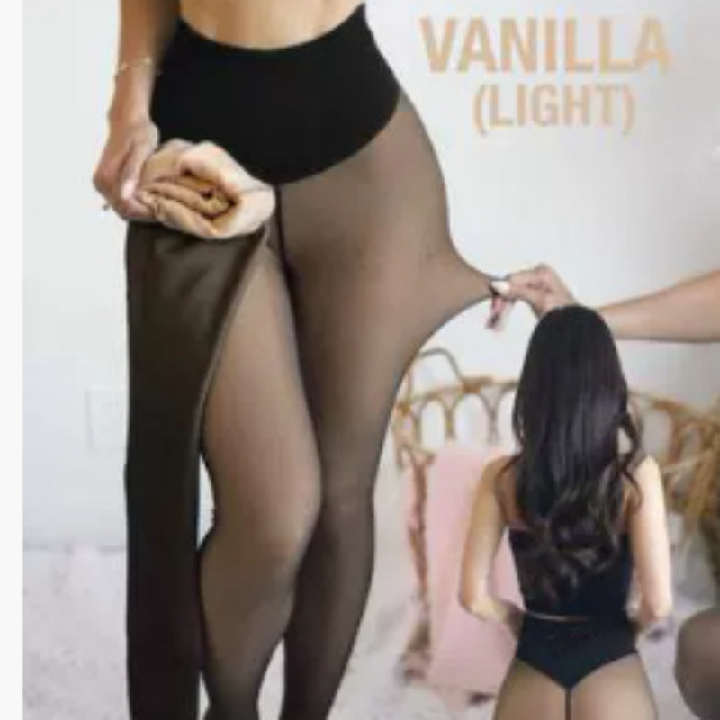 Fleece-Lined Sheer-Look Footed Tights