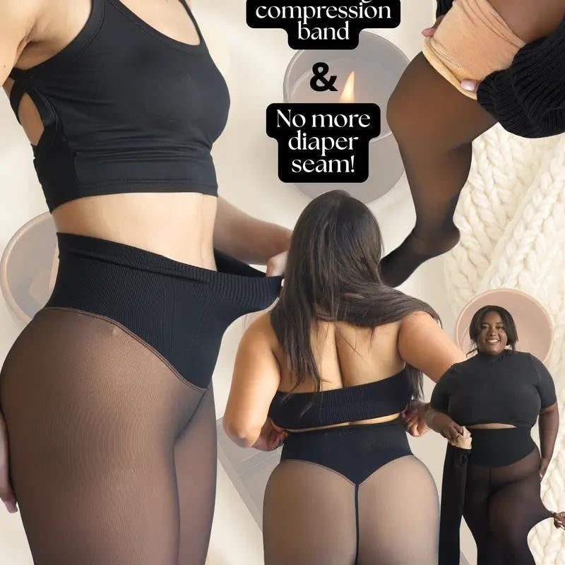 Fleece-Lined Sheer-Look Footed Tights