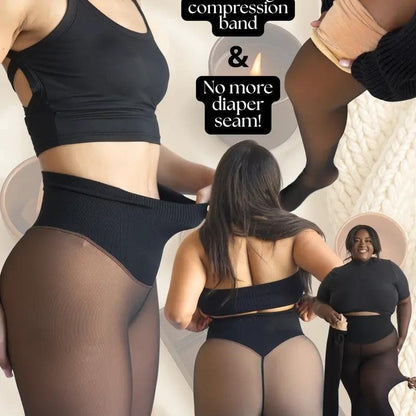 Fleece-Lined Sheer-Look Footed Tights