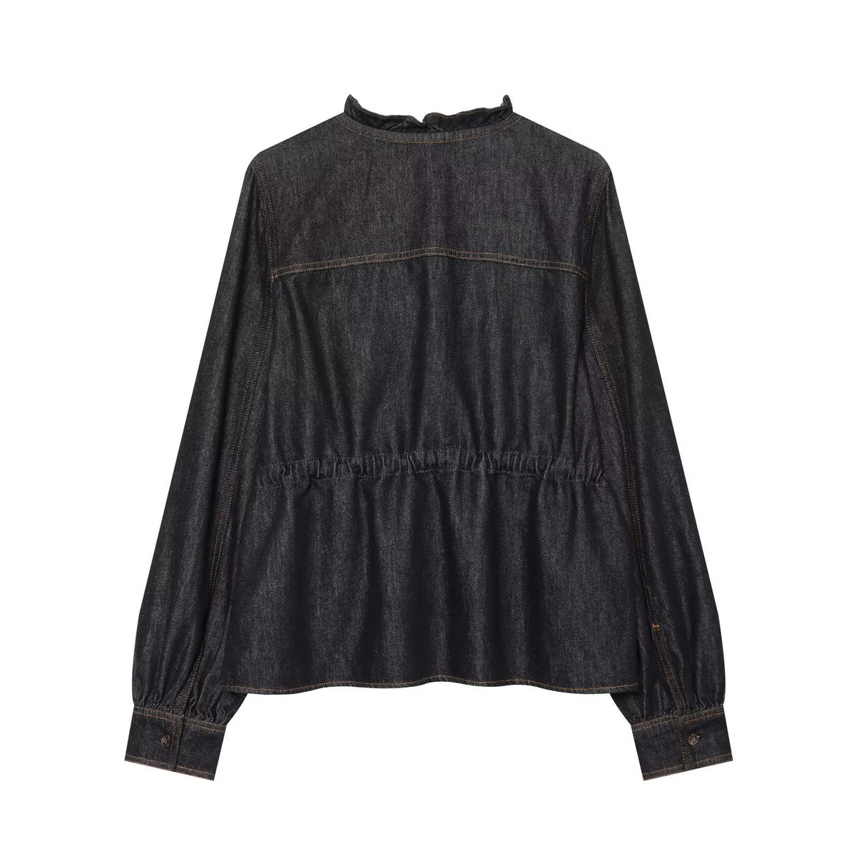 Ruffle-Waist Denim Shirt