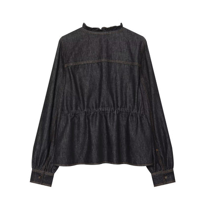 Ruffle-Waist Denim Shirt