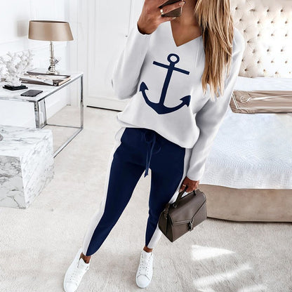 Anchor Print V-Neck Set