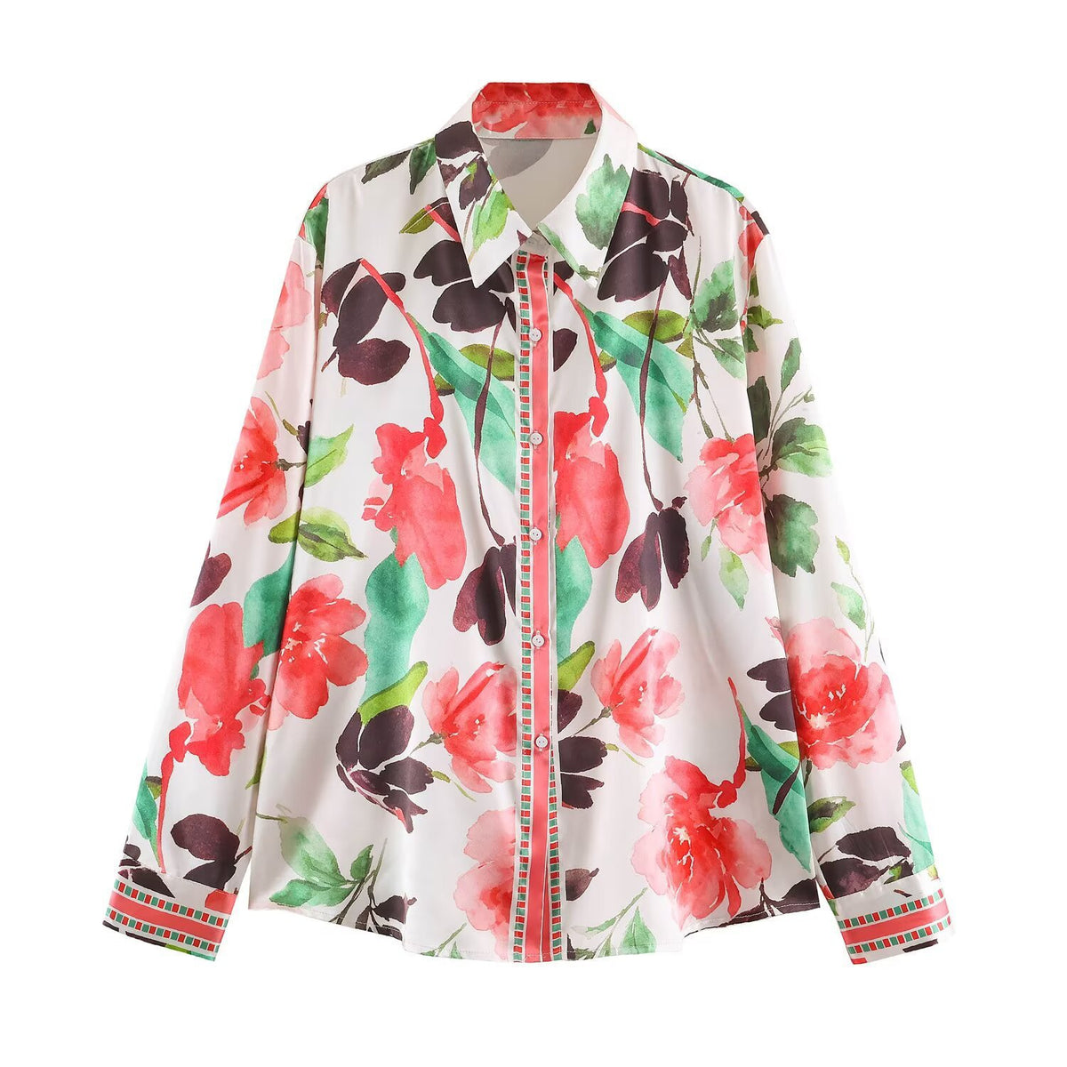Red Floral Collared Shirt