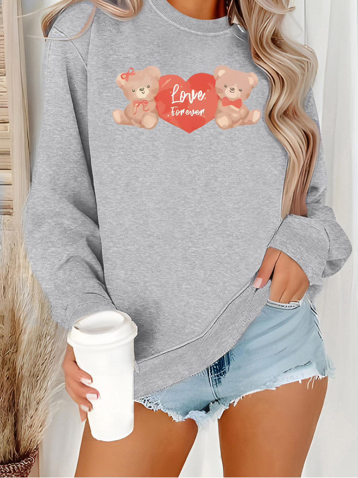 Printed Lantern-Sleeve Sweatshirt