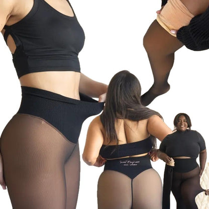 Fleece-Lined Sheer-Look Footed Tights