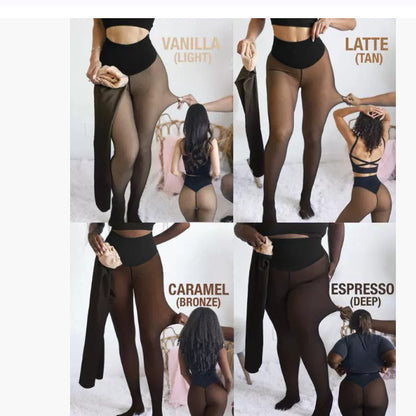 Fleece-Lined Sheer-Look Footed Tights
