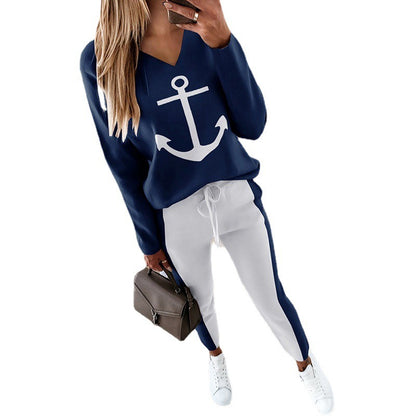 Anchor Print V-Neck Set