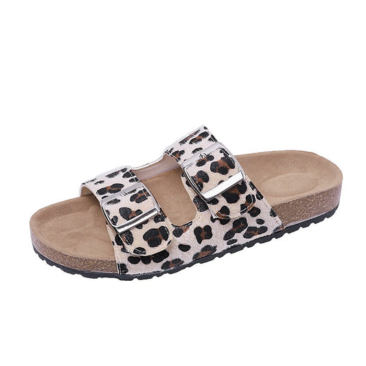 Leopard Print Buckle Slippers for Women