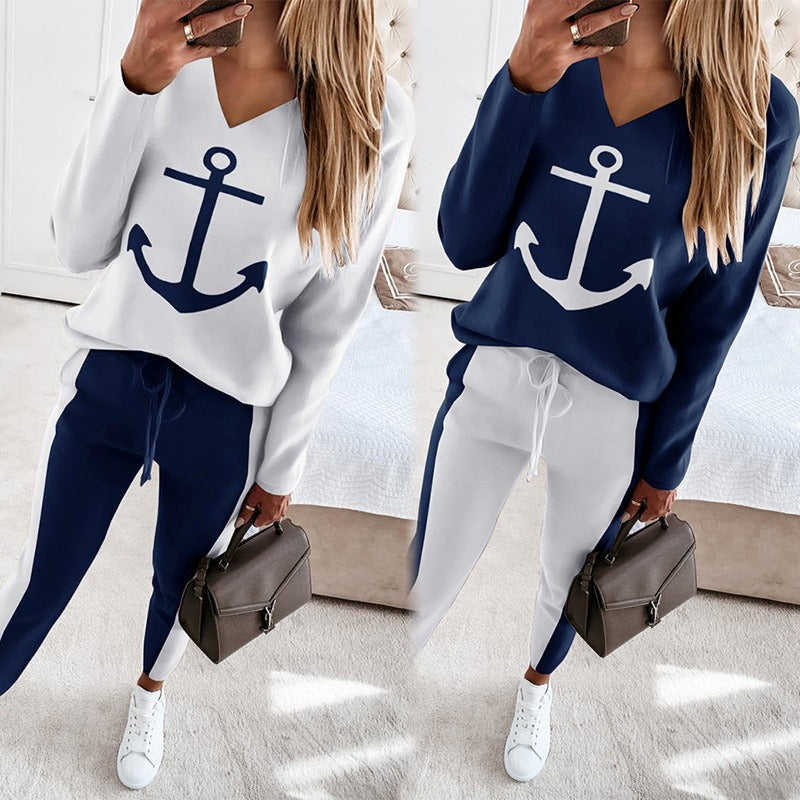 Anchor Print V-Neck Set