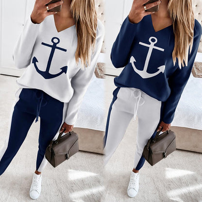 Anchor Print V-Neck Set