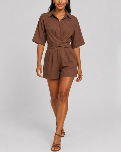 Women's Fashion Cross Back Tie Collar Loose One-Piece Suit