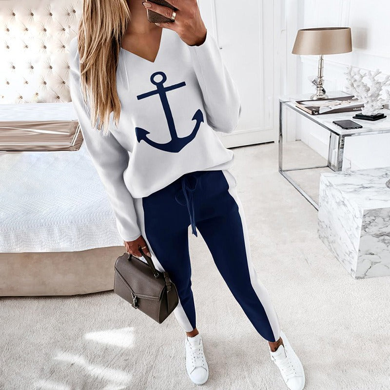 Anchor Print V-Neck Set