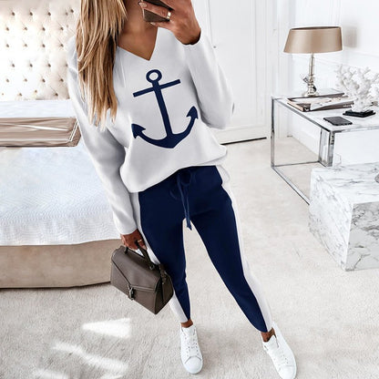 Anchor Print V-Neck Set