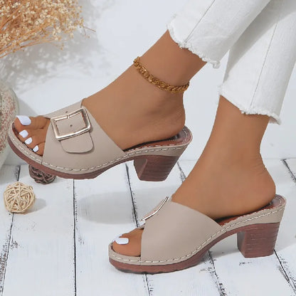 Open Toe Block Heel Buckle Sandals for Women