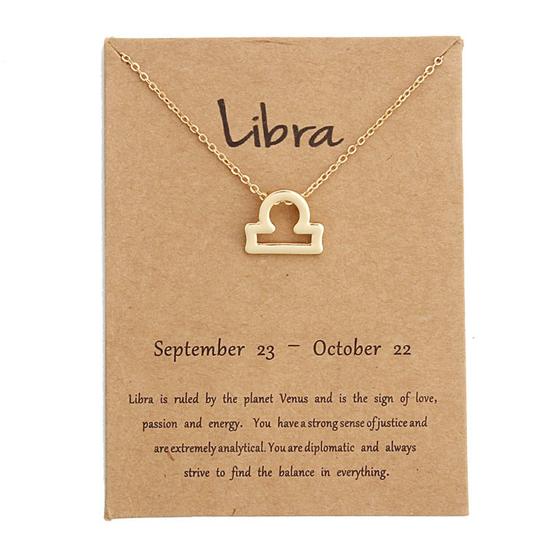 Zodiac Simple Gold Alloy Pendant Necklace