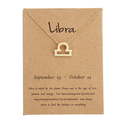 Zodiac Simple Gold Alloy Pendant Necklace