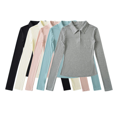 Fitted Long-Sleeve Polo Top