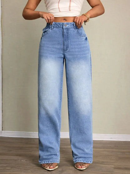 Washed High-Waist Jeans