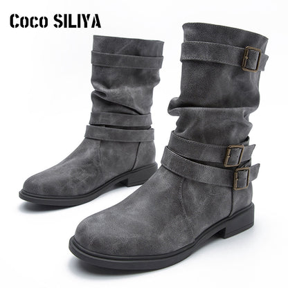 Women’s Low-Heel Motorcycle Ankle Boots