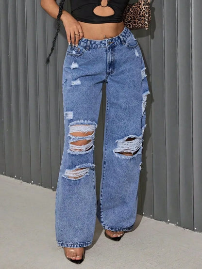 Distressed Wide-Leg Jeans