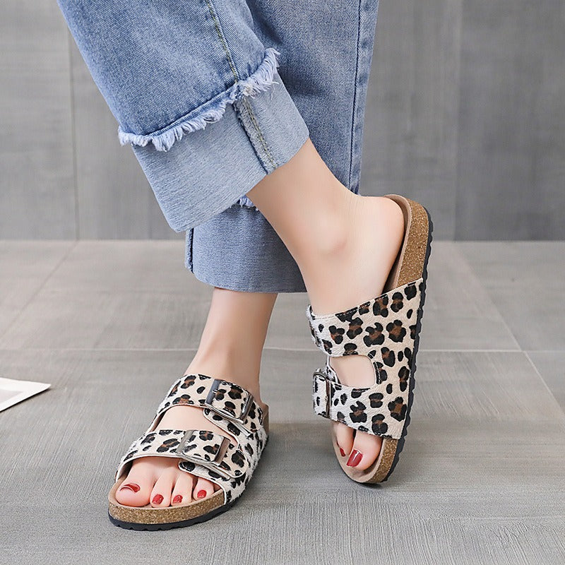 Women’s Leopard-Print Buckle Slippers