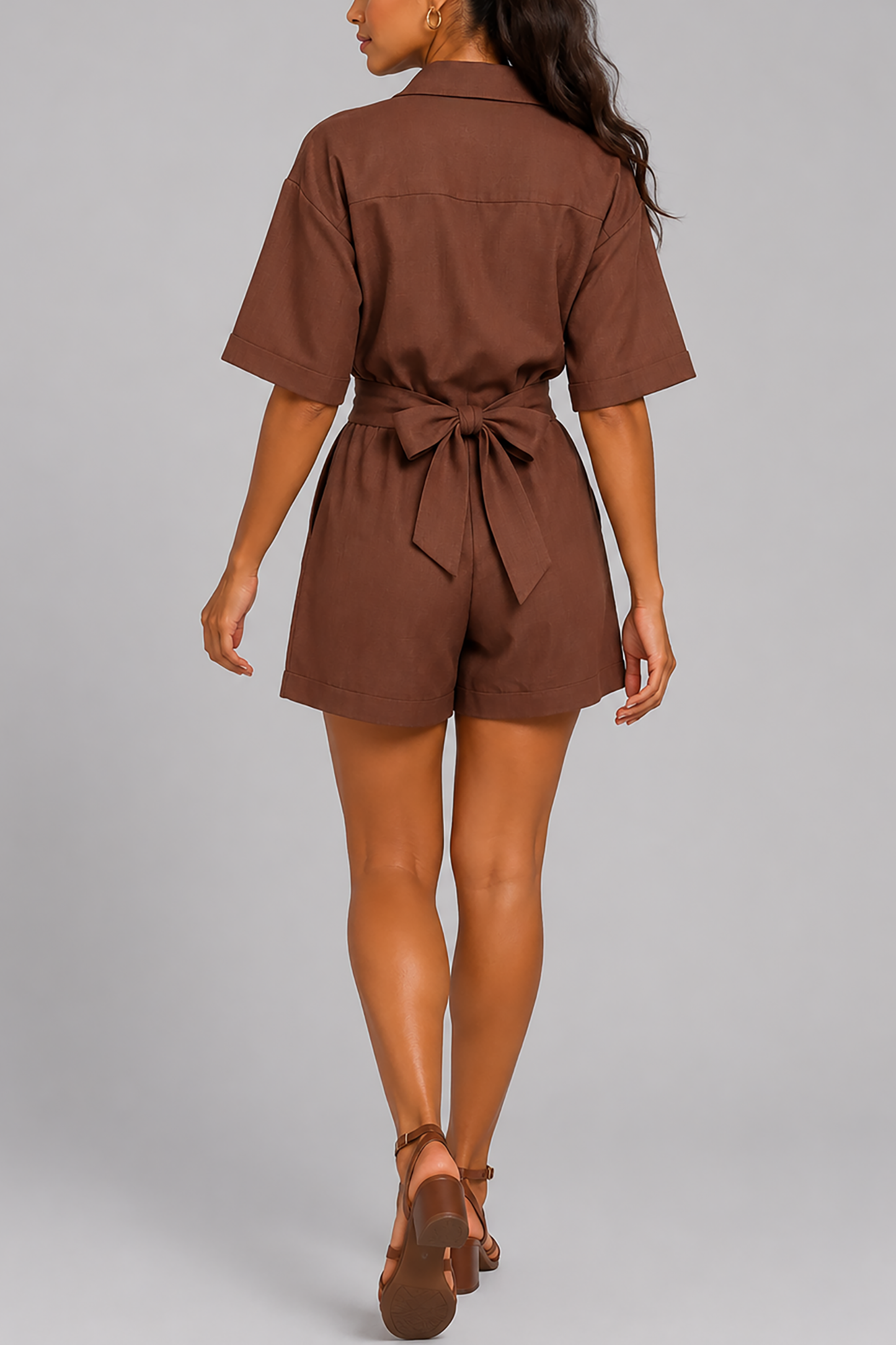 Women's Fashion Cross Back Tie Collar Loose One-Piece Suit