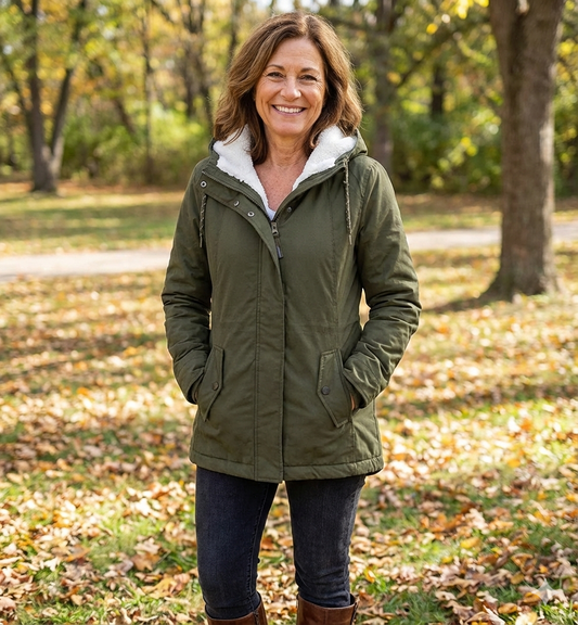 Women's long-sleeved fleece-lined zip-up jacket